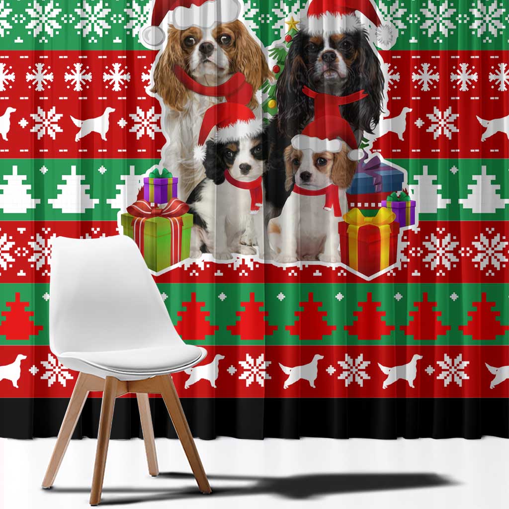Christmas Dogs Window Curtain with Santa Hats and Red Green Holiday Pattern - Wonder Print Shop