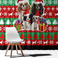 Christmas Dogs Window Curtain with Santa Hats and Red Green Holiday Pattern - Wonder Print Shop