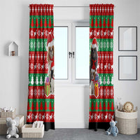 Christmas Dogs Window Curtain with Santa Hats and Red Green Holiday Pattern - Wonder Print Shop