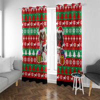 Christmas Dogs Window Curtain with Santa Hats and Red Green Holiday Pattern - Wonder Print Shop