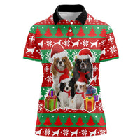 Christmas Dogs Women Polo Shirt with Santa Hats and Red Green Holiday Pattern - Wonder Print Shop
