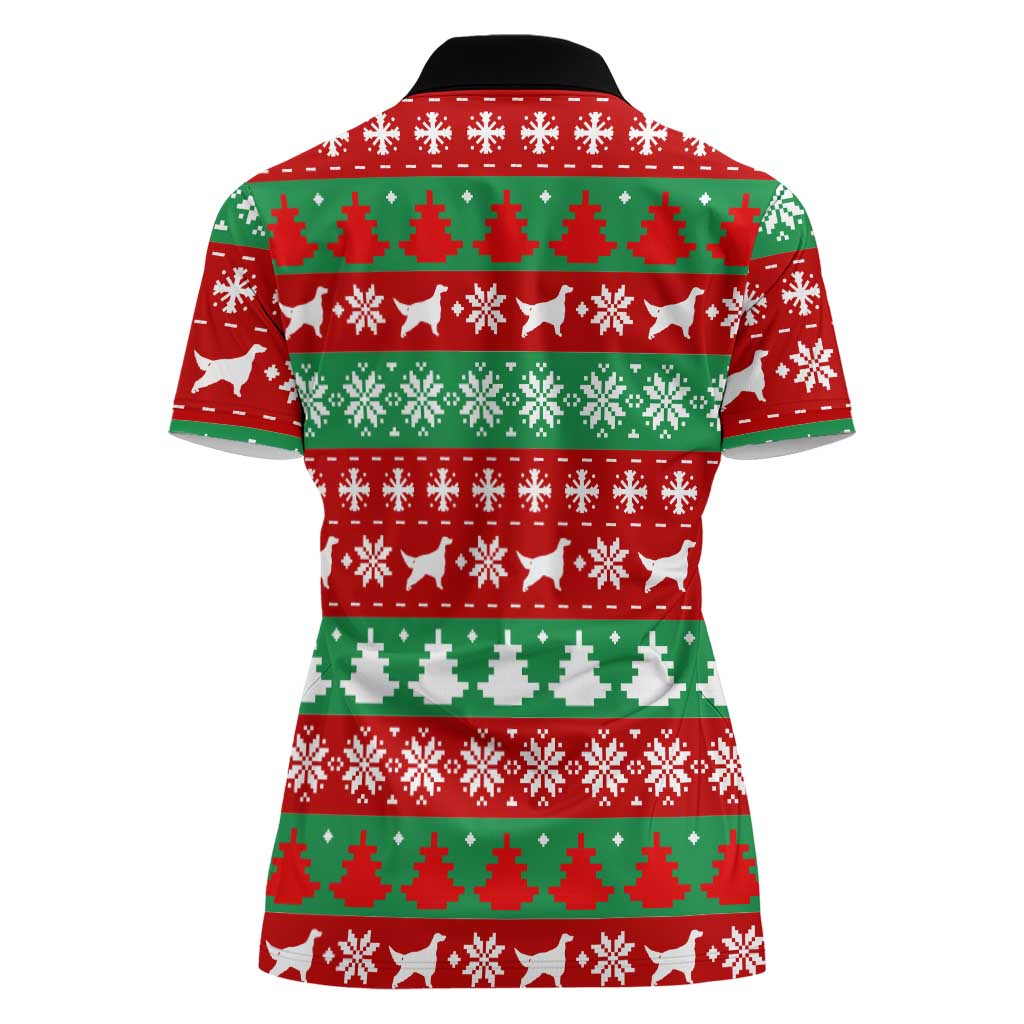 Christmas Dogs Women Polo Shirt with Santa Hats and Red Green Holiday Pattern - Wonder Print Shop