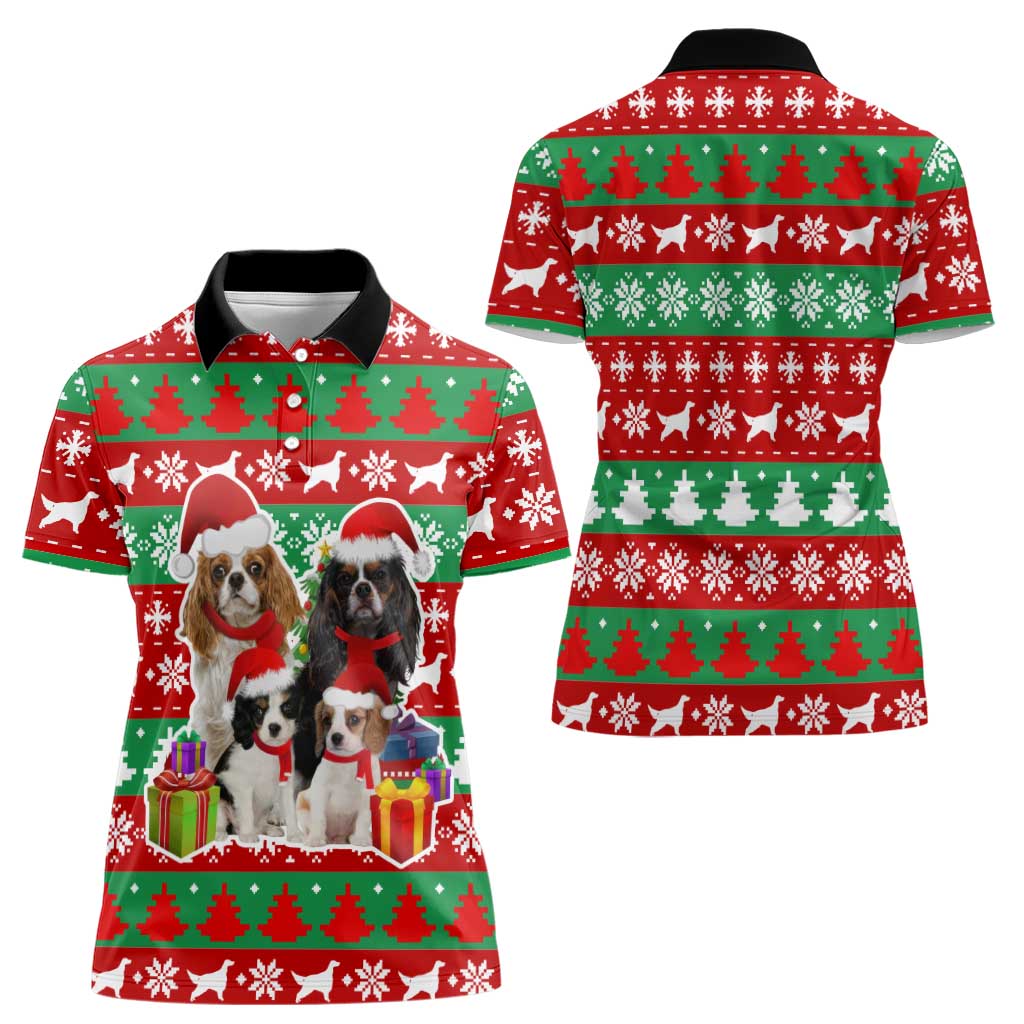 Christmas Dogs Women Polo Shirt with Santa Hats and Red Green Holiday Pattern - Wonder Print Shop