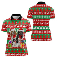 Christmas Dogs Women Polo Shirt with Santa Hats and Red Green Holiday Pattern - Wonder Print Shop