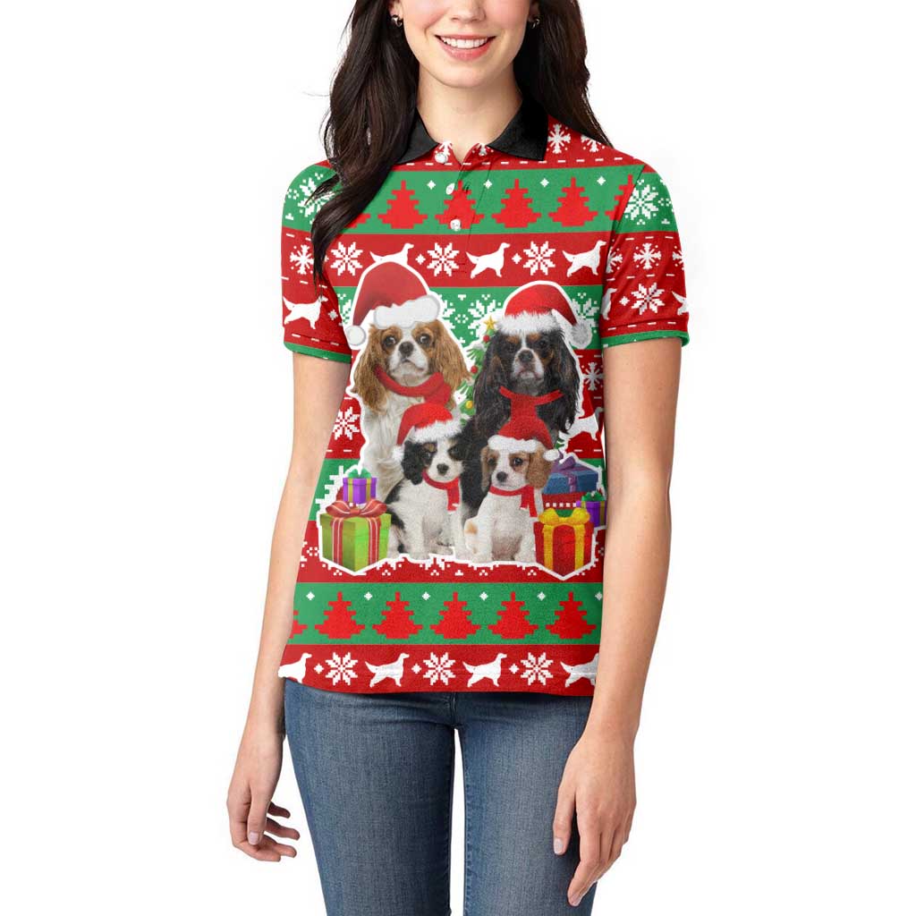 Christmas Dogs Women Polo Shirt with Santa Hats and Red Green Holiday Pattern - Wonder Print Shop