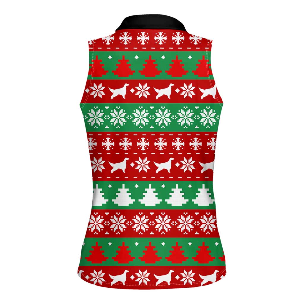 Christmas Dogs Women Sleeveless Polo Shirt with Santa Hats and Red Green Holiday Pattern - Wonder Print Shop