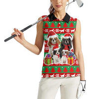 Christmas Dogs Women Sleeveless Polo Shirt with Santa Hats and Red Green Holiday Pattern - Wonder Print Shop