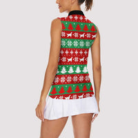 Christmas Dogs Women Sleeveless Polo Shirt with Santa Hats and Red Green Holiday Pattern - Wonder Print Shop