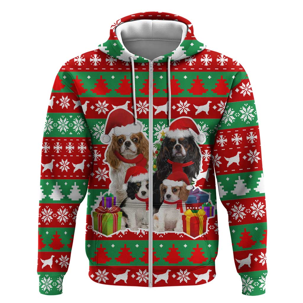 Christmas Dogs Zip Hoodie with Santa Hats and Red Green Holiday Pattern - Wonder Print Shop