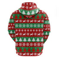 Christmas Dogs Zip Hoodie with Santa Hats and Red Green Holiday Pattern - Wonder Print Shop