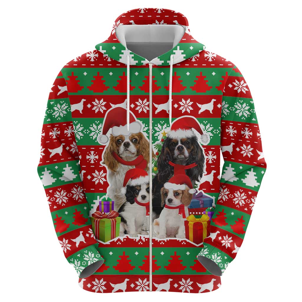 Christmas Dogs Zip Hoodie with Santa Hats and Red Green Holiday Pattern - Wonder Print Shop