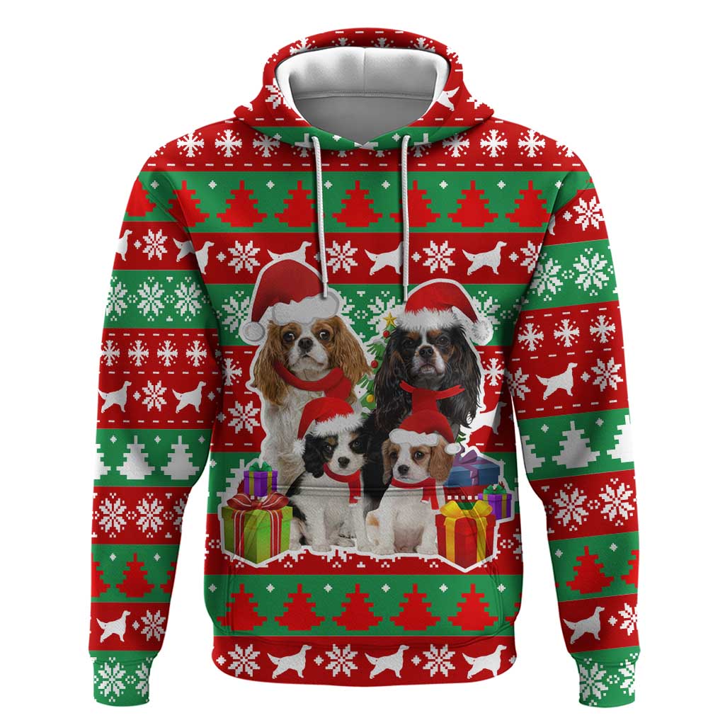 Christmas Dogs Zip Hoodie with Santa Hats and Red Green Holiday Pattern - Wonder Print Shop