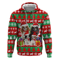 Christmas Dogs Zip Hoodie with Santa Hats and Red Green Holiday Pattern - Wonder Print Shop