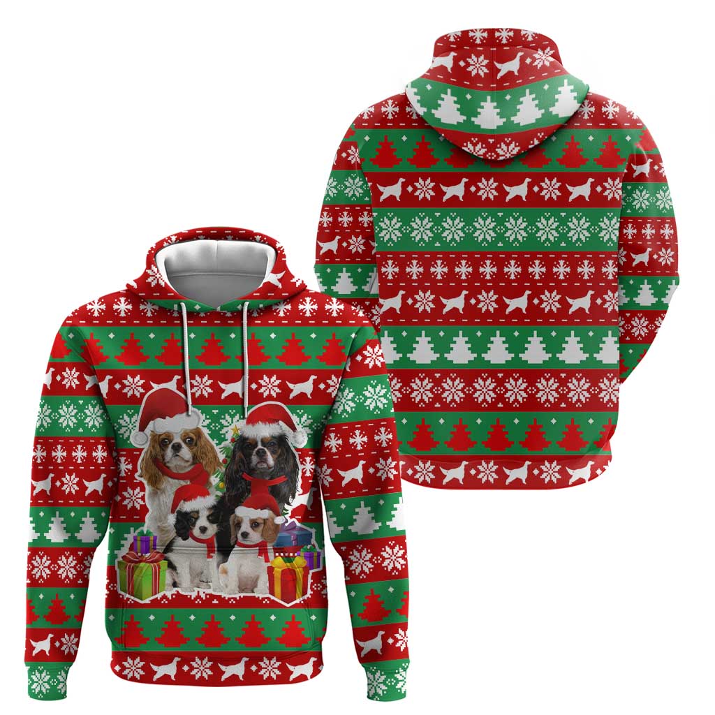 Christmas Dogs Zip Hoodie with Santa Hats and Red Green Holiday Pattern - Wonder Print Shop