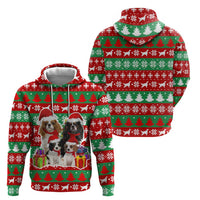 Christmas Dogs Zip Hoodie with Santa Hats and Red Green Holiday Pattern - Wonder Print Shop