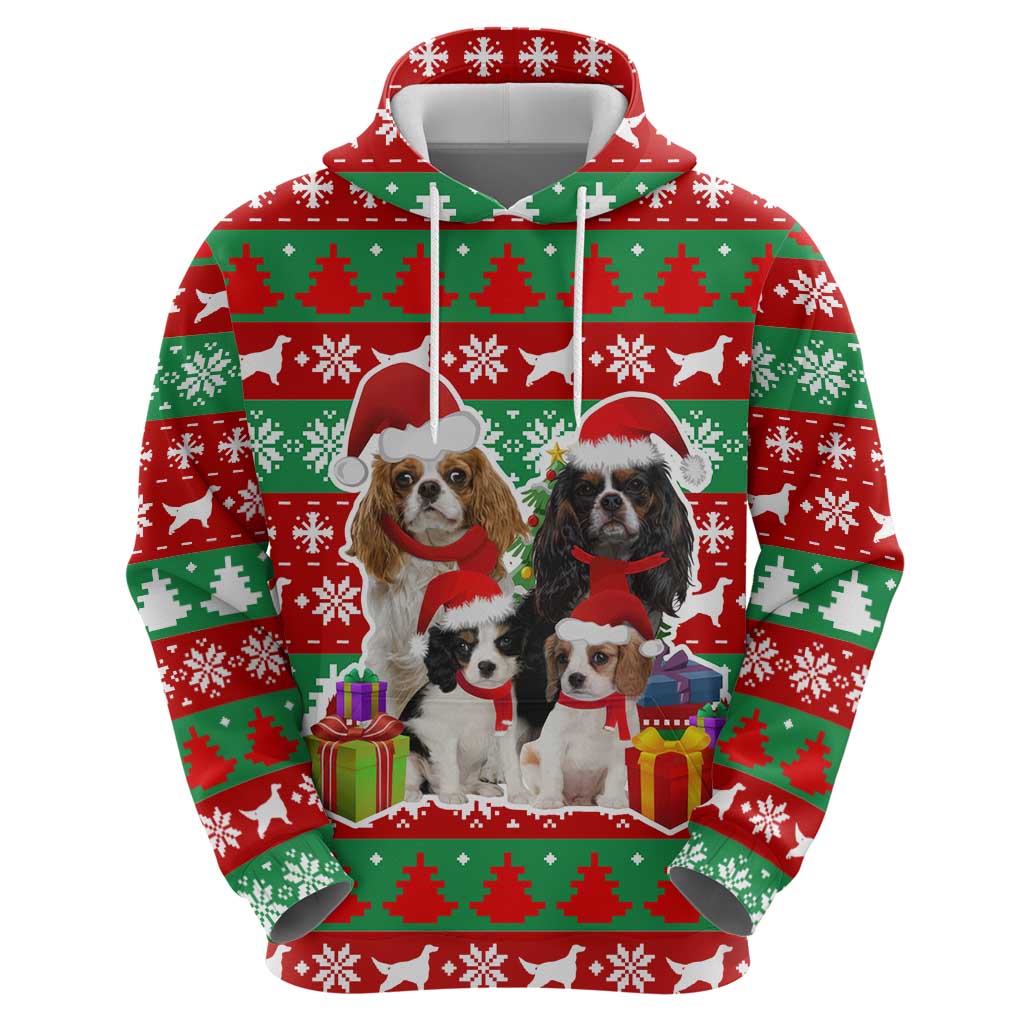 Christmas Dogs Zip Hoodie with Santa Hats and Red Green Holiday Pattern - Wonder Print Shop