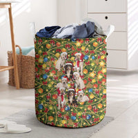 Christmas Dogs Laundry Basket with Santa Hats and Festive Ornament Pattern - Wonder Print Shop