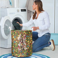 Christmas Dogs Laundry Basket with Santa Hats and Festive Ornament Pattern - Wonder Print Shop
