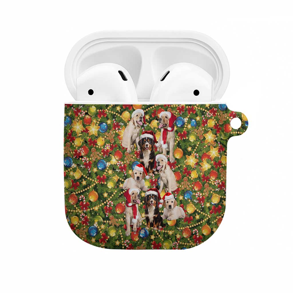 Christmas Dogs AirPods Case with Santa Hats and Festive Ornament Pattern - Wonder Print Shop