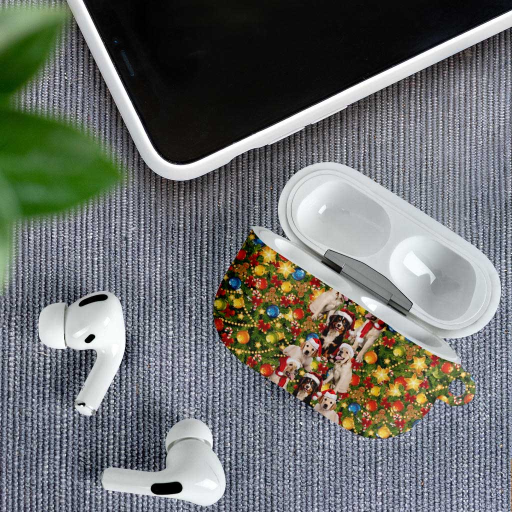 Christmas Dogs AirPods Case with Santa Hats and Festive Ornament Pattern - Wonder Print Shop