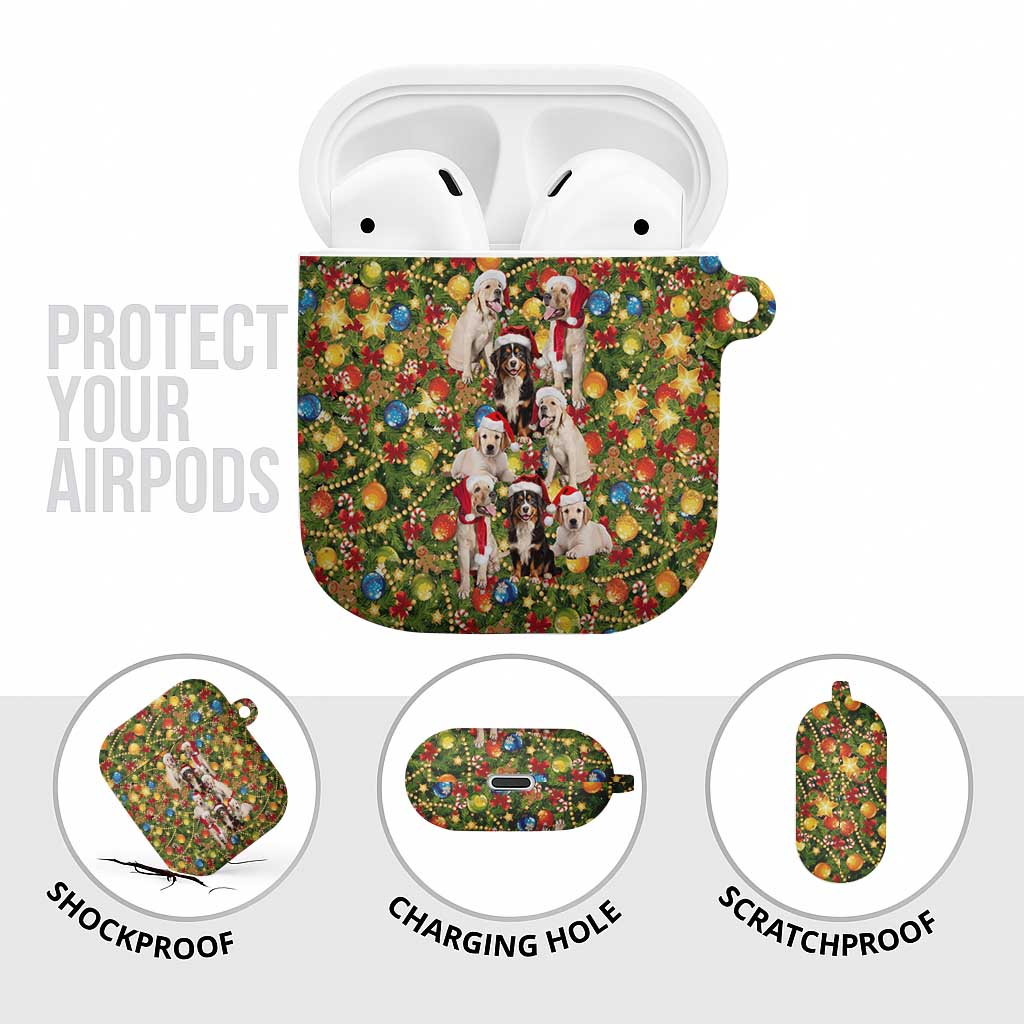 Christmas Dogs AirPods Case with Santa Hats and Festive Ornament Pattern - Wonder Print Shop