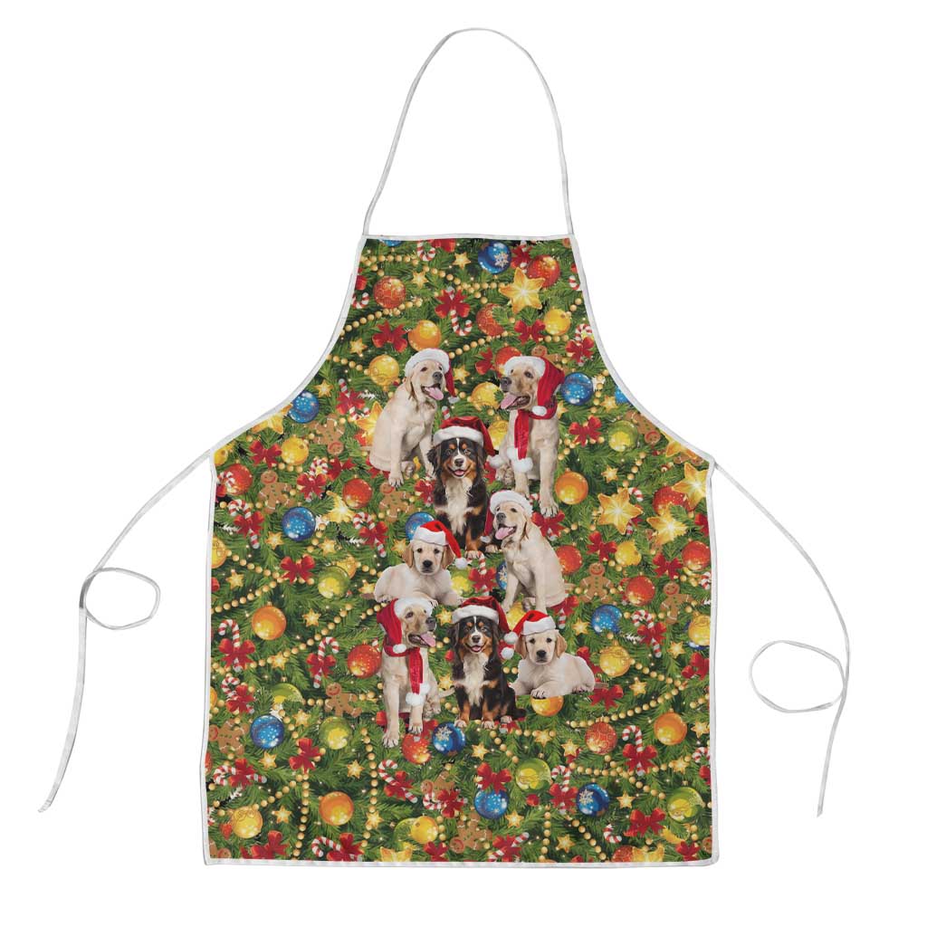 Christmas Dogs Apron with Santa Hats and Festive Ornament Pattern - Wonder Print Shop