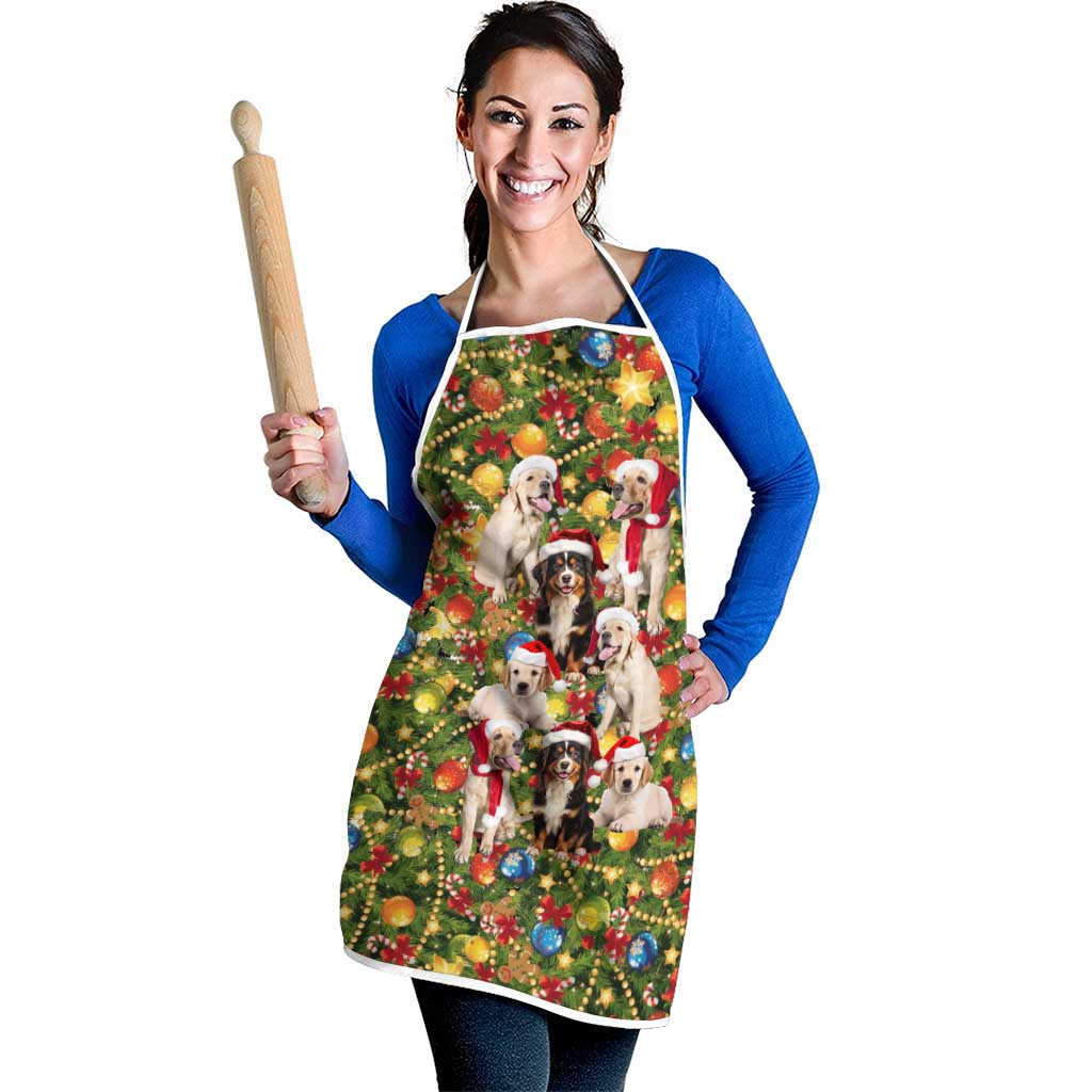 Christmas Dogs Apron with Santa Hats and Festive Ornament Pattern - Wonder Print Shop