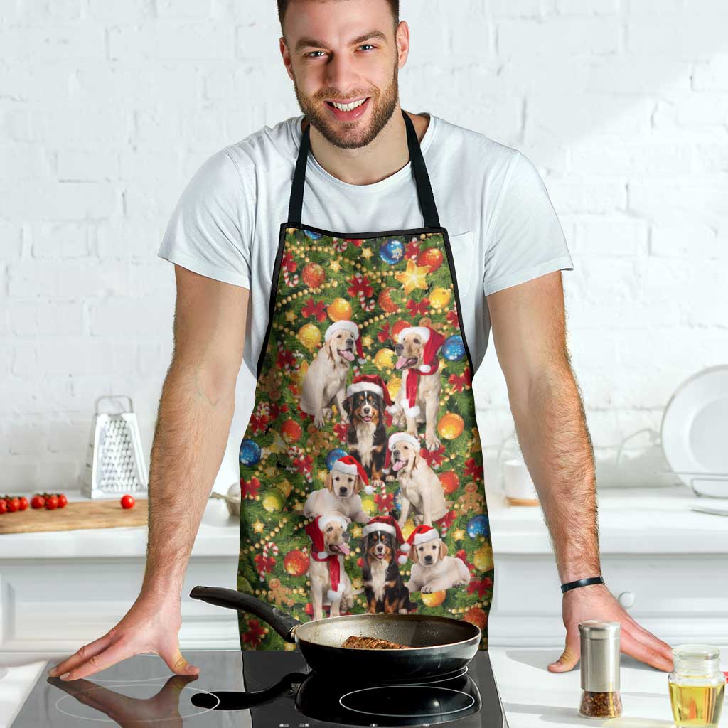Christmas Dogs Apron with Santa Hats and Festive Ornament Pattern - Wonder Print Shop