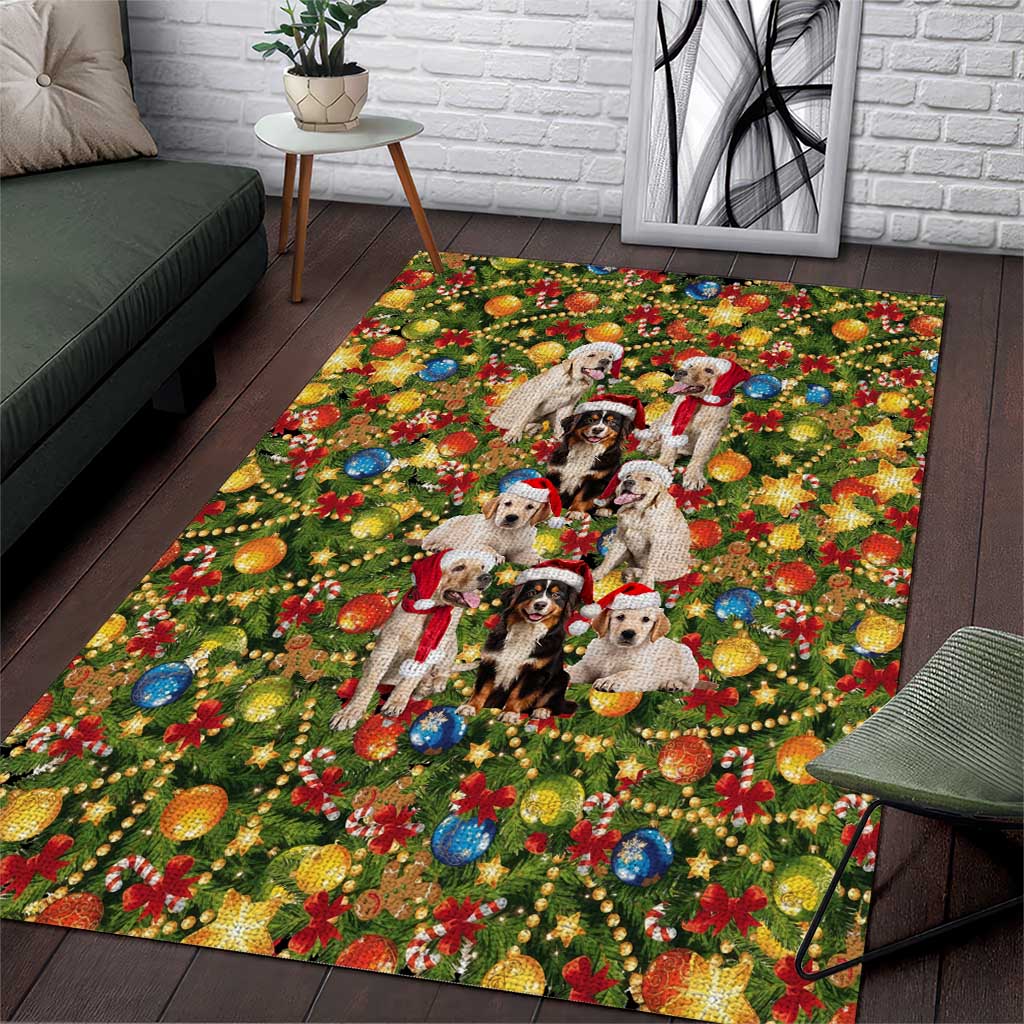 Christmas Dogs Area Rug with Santa Hats and Festive Ornament Pattern - Wonder Print Shop