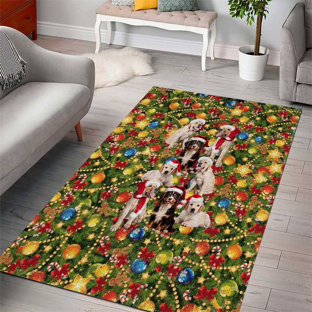 Christmas Dogs Area Rug with Santa Hats and Festive Ornament Pattern - Wonder Print Shop