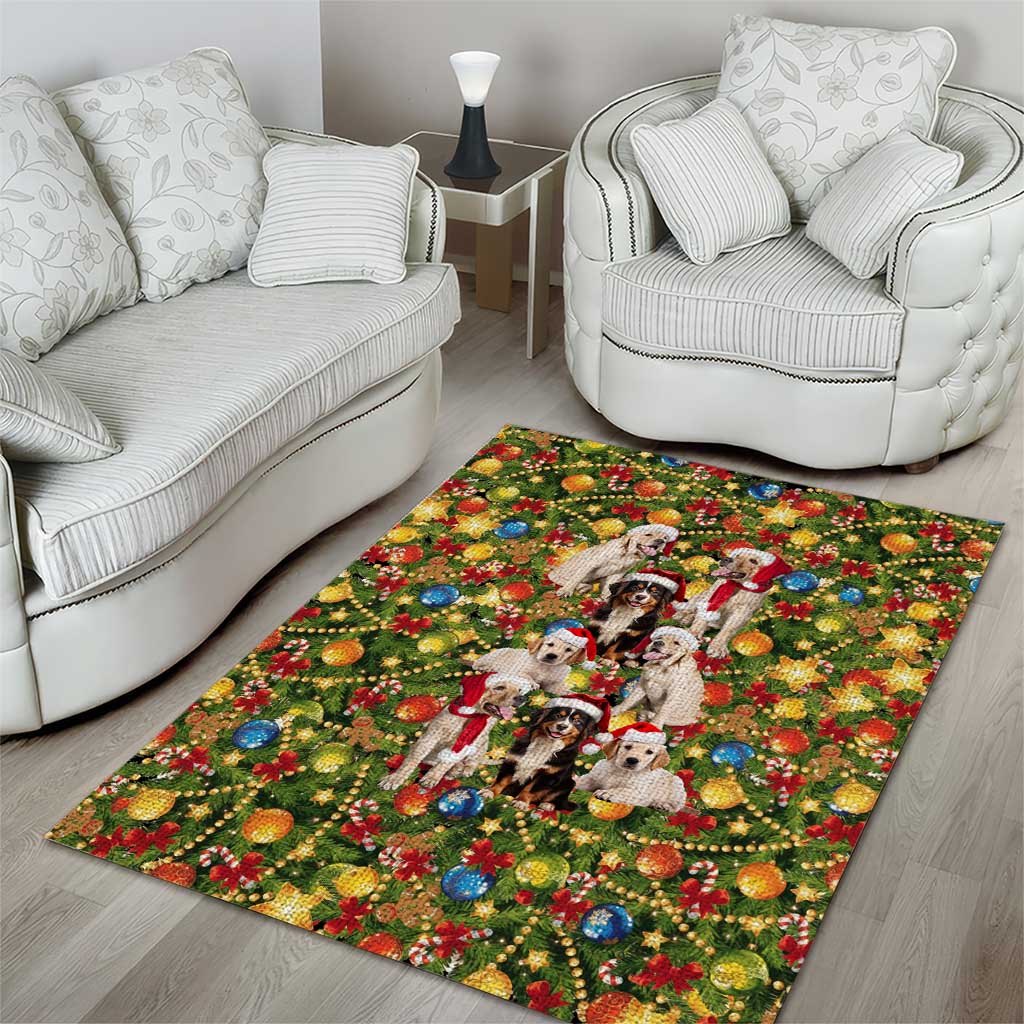 Christmas Dogs Area Rug with Santa Hats and Festive Ornament Pattern - Wonder Print Shop