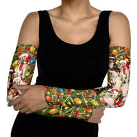 Christmas Dogs Arm Sleeves with Santa Hats and Festive Ornament Pattern - Wonder Print Shop