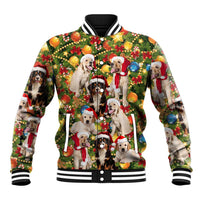 Christmas Dogs Baseball Jacket with Santa Hats and Festive Ornament Pattern - Wonder Print Shop