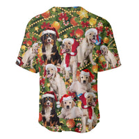 Christmas Dogs Baseball Jersey with Santa Hats and Festive Ornament Pattern - Wonder Print Shop
