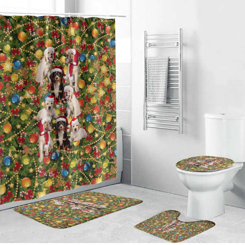 Christmas Dogs Bathroom Set with Santa Hats and Festive Ornament Pattern - Wonder Print Shop