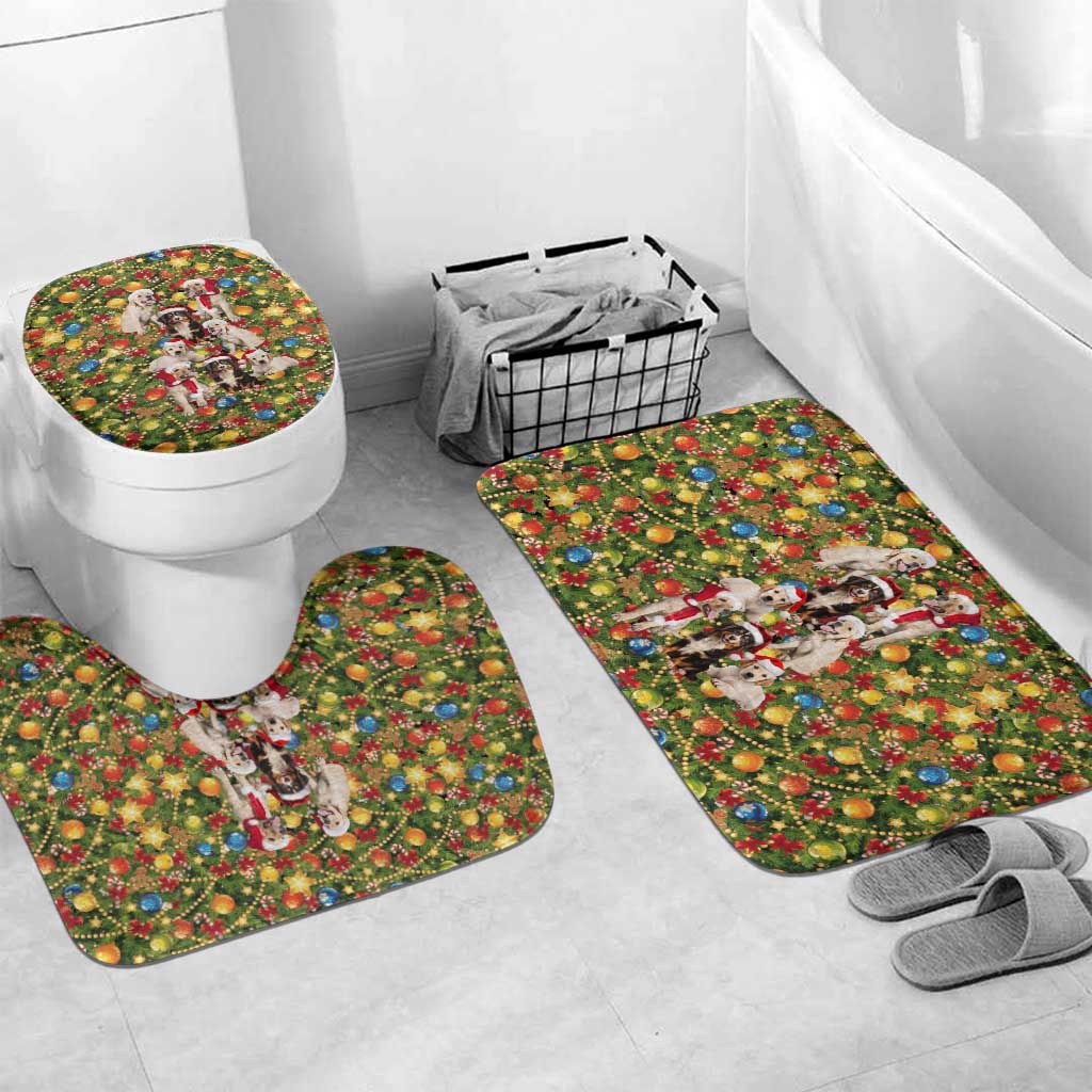Christmas Dogs Bathroom Set with Santa Hats and Festive Ornament Pattern - Wonder Print Shop