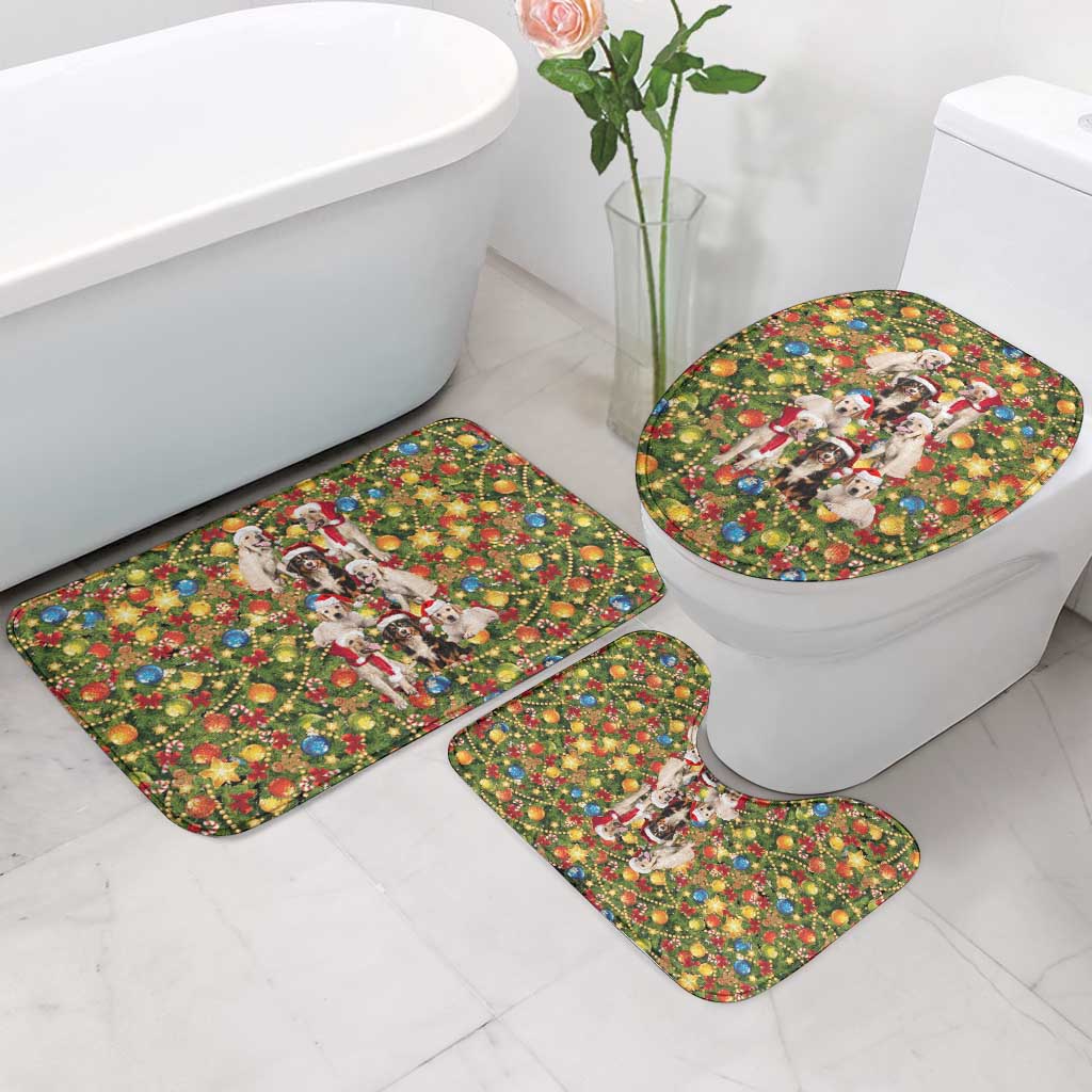 Christmas Dogs Bathroom Set with Santa Hats and Festive Ornament Pattern - Wonder Print Shop