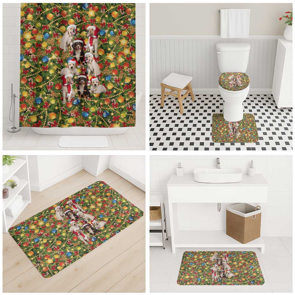 Christmas Dogs Bathroom Set with Santa Hats and Festive Ornament Pattern - Wonder Print Shop