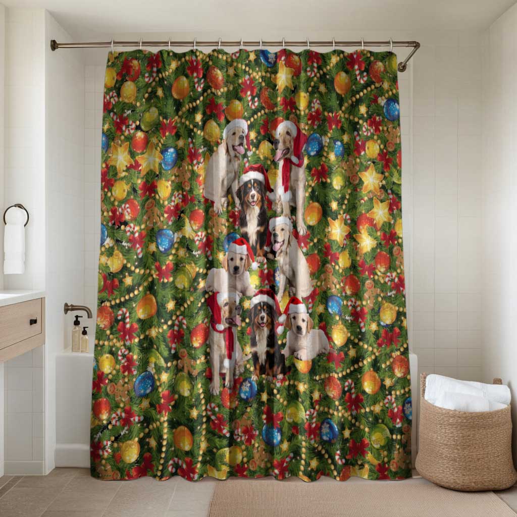 Christmas Dogs Bathroom Set with Santa Hats and Festive Ornament Pattern - Wonder Print Shop