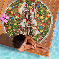 Christmas Dogs Beach Blanket with Santa Hats and Festive Ornament Pattern - Wonder Print Shop