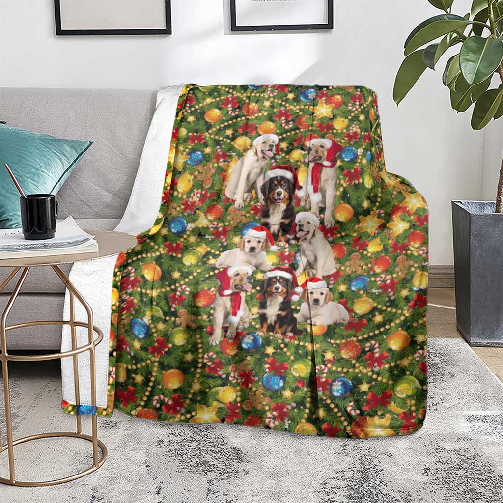 Christmas Dogs Blanket with Santa Hats and Festive Ornament Pattern - Wonder Print Shop