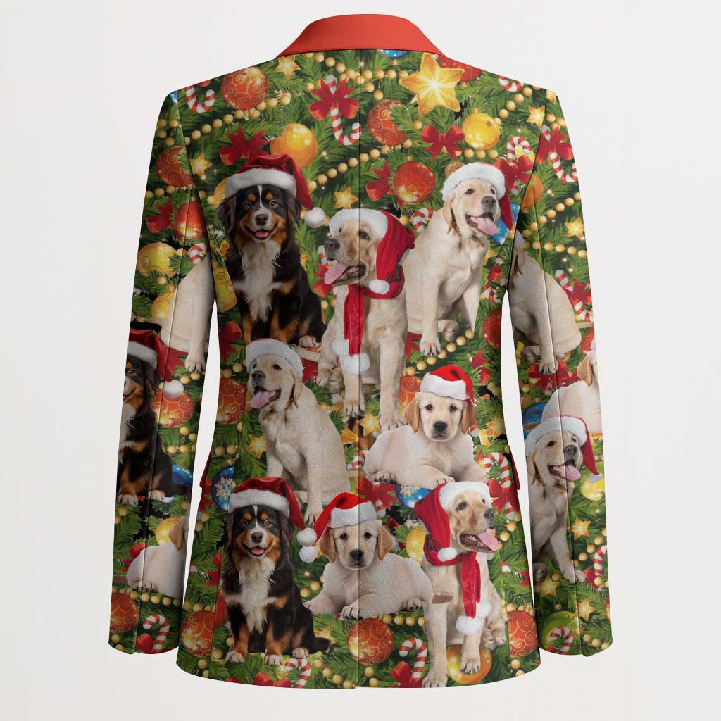 Christmas Dogs Blazer with Santa Hats and Festive Ornament Pattern - Wonder Print Shop