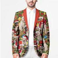 Christmas Dogs Blazer with Santa Hats and Festive Ornament Pattern - Wonder Print Shop