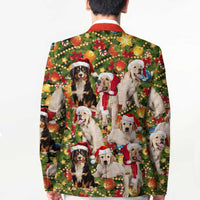 Christmas Dogs Blazer with Santa Hats and Festive Ornament Pattern - Wonder Print Shop