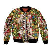 Christmas Dogs Bomber Jacket with Santa Hats and Festive Ornament Pattern - Wonder Print Shop