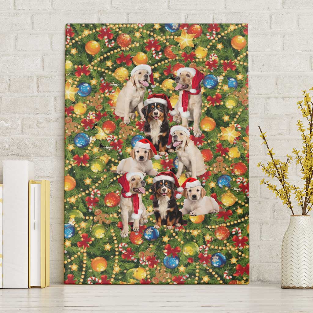 Christmas Dogs Canvas Wall Art with Santa Hats and Festive Ornament Pattern - Wonder Print Shop