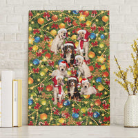 Christmas Dogs Canvas Wall Art with Santa Hats and Festive Ornament Pattern - Wonder Print Shop