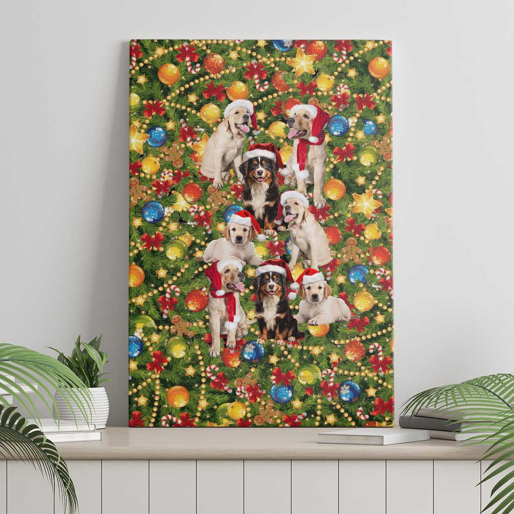 Christmas Dogs Canvas Wall Art with Santa Hats and Festive Ornament Pattern - Wonder Print Shop