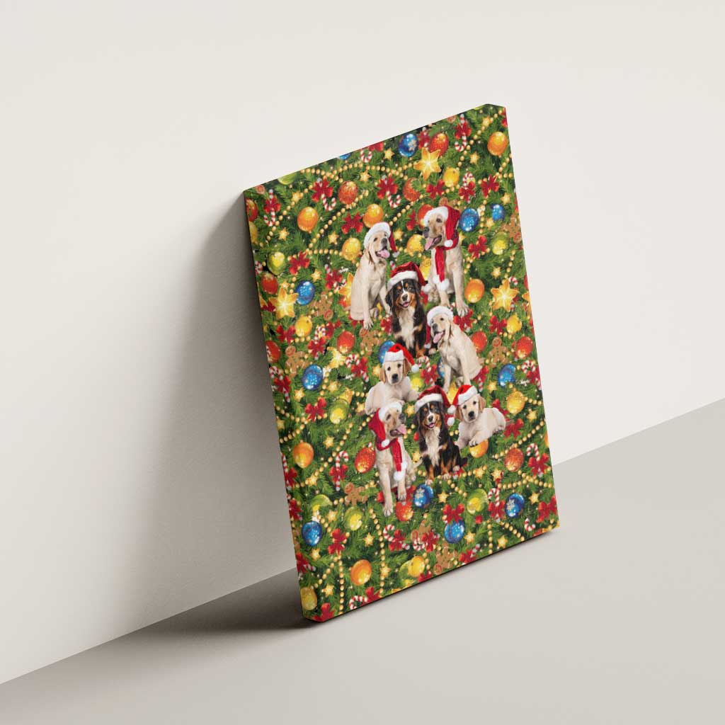 Christmas Dogs Canvas Wall Art with Santa Hats and Festive Ornament Pattern - Wonder Print Shop