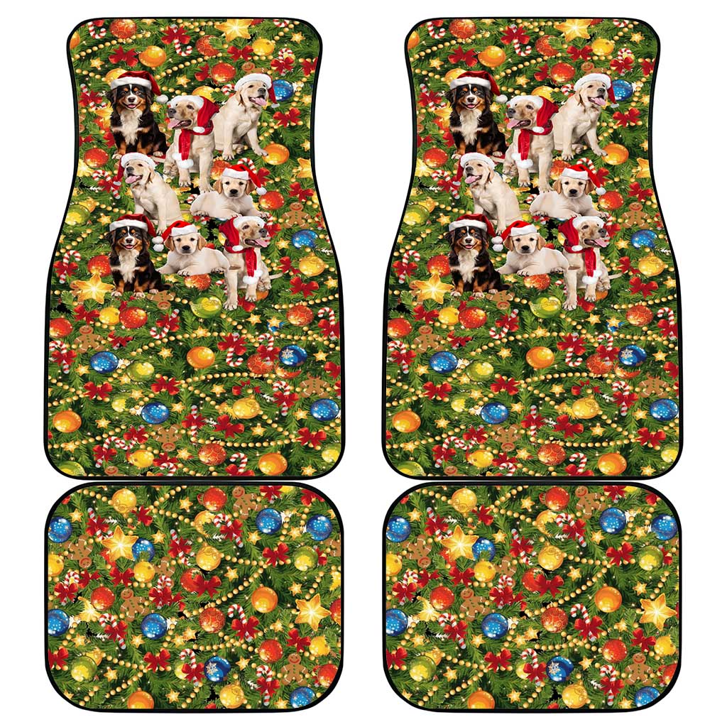 Christmas Dogs Car Mats with Santa Hats and Festive Ornament Pattern - Wonder Print Shop